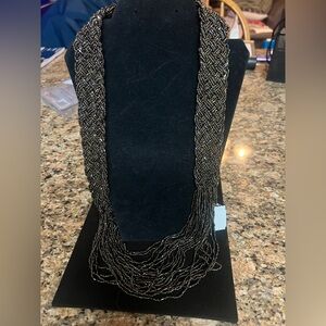 Nepal Glass Seed Bead Necklace Multi Braided Brown Metallic opalescent copper